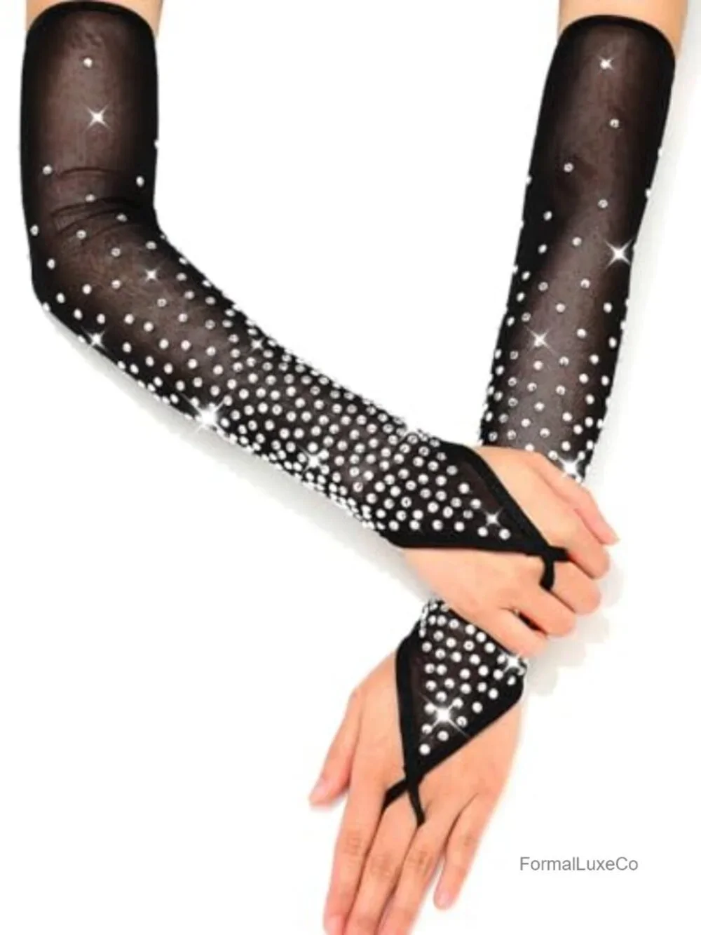 Fingerless Sheer Gloves Long Rhinestone Gloves for Women